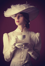 Beautiful Redhead Women With Cup Of Tea