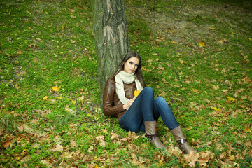 Wall Mural - Lonely sad woman in park