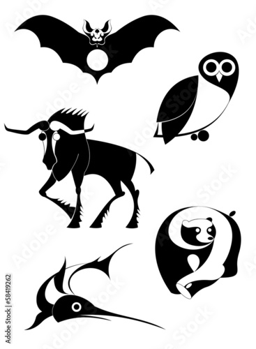 Naklejka - mata magnetyczna na lodówkę Vector original art animal silhouettes collection for design