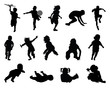 Black silhouettes of children playing-vector