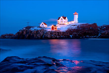 Maine's Nubble Lighthouse During Holiday Season