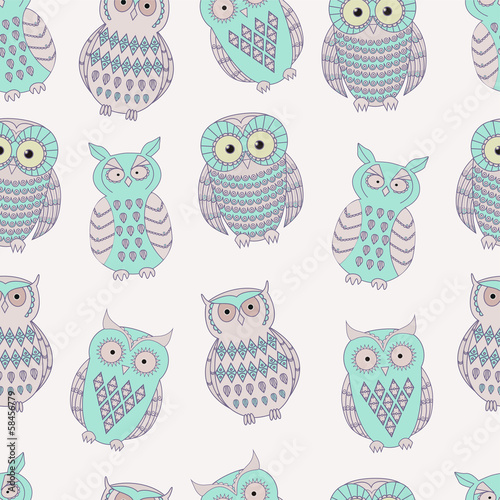 Board z aluminiowym obramowaniem Wektor kolorowy wzór z cute różnych sowy