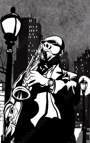 Dekoracja na wymiar  saksofonista-na-ulicy-w-nocy