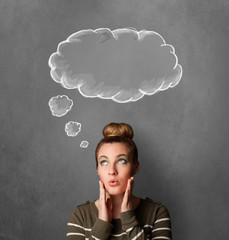 Thoughtful woman with cloud above her head