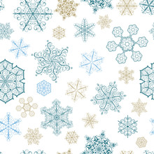 Christmas Seamless Pattern With Big And Small Snowflakes