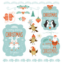 Set Of Christmas Lettering And Graphic Elements