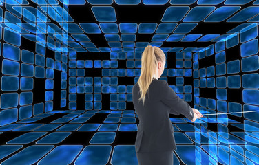 Wall Mural - Composite image of businesswoman pulling a rope