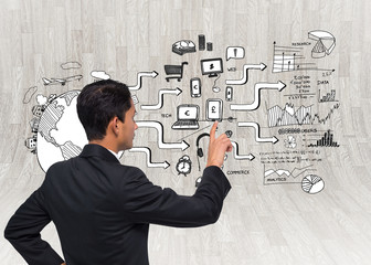 Poster - Composite image of unsmiling asian businessman pointing