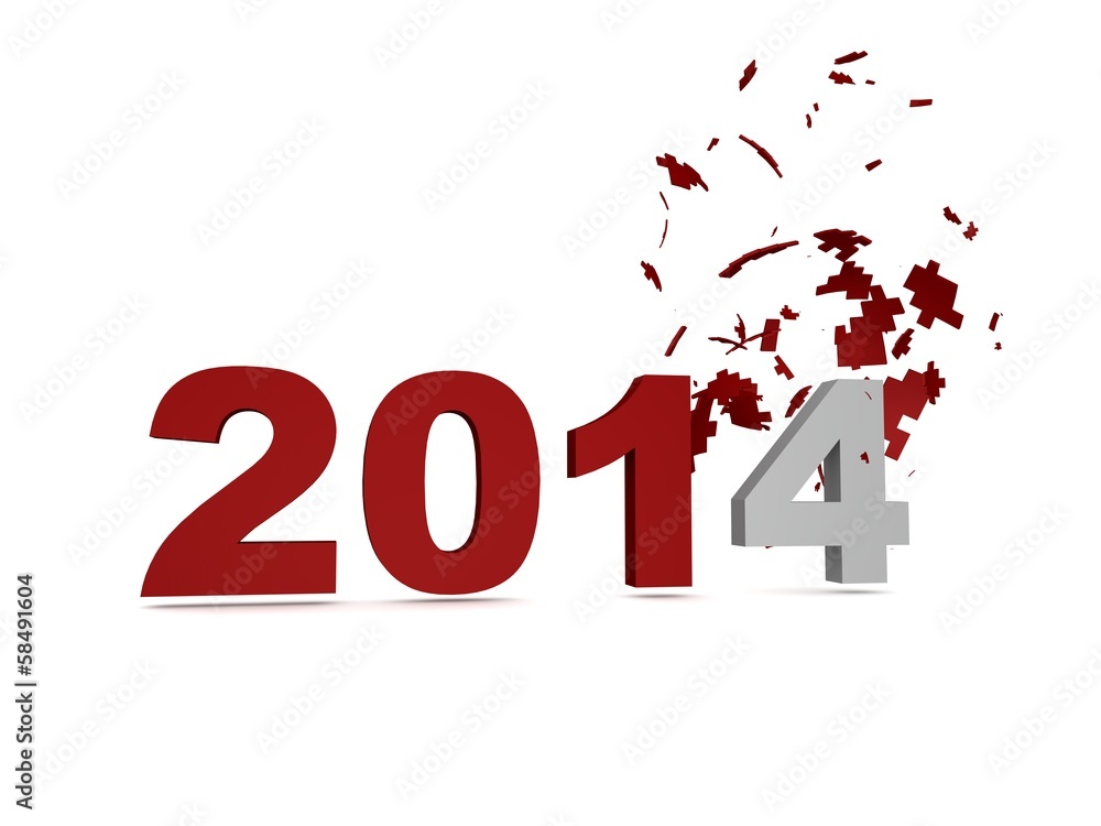 2014 New Year Crashed Past -Red - obrazy, fototapety, plakaty 