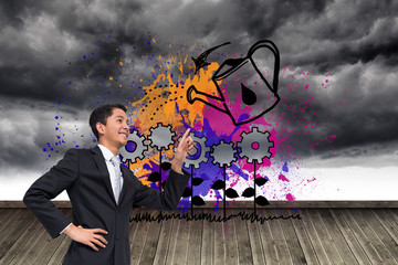 Poster - Composite image of smiling asian businessman pointing