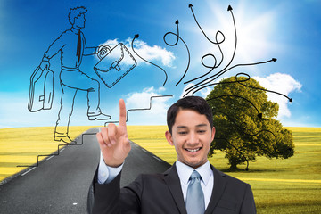 Poster - Composite image of smiling asian businessman pointing