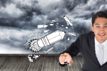 Poster - Composite image of smiling asian businessman pointing