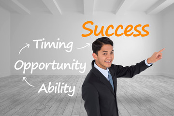 Poster - Composite image of smiling asian businessman pointing