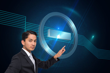 Poster - Composite image of unsmiling asian businessman pointing