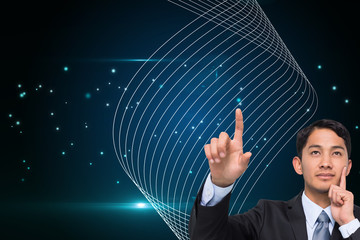 Poster - Composite image of thoughtful asian businessman pointing