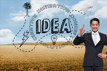 Poster - Composite image of smiling asian businessman pointing