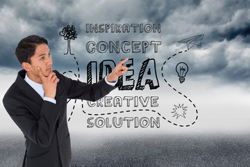 Poster - Composite image of thoughtful asian businessman pointing