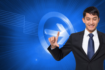 Poster - Composite image of smiling businessman holding