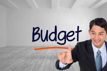 Poster - Composite image of smiling asian businessman pointing