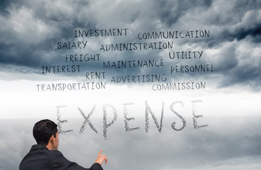 Poster - Composite image of thoughtful asian businessman pointing