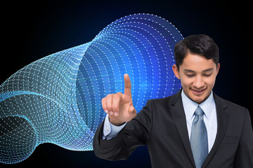 Poster - Composite image of smiling asian businessman pointing