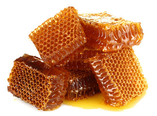 Wall Mural - sweet honeycombs with honey, isolated on white