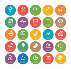 Wall Mural - Outlines SEO Icon Set, white on colorful circle