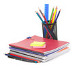 © EM Art - Notebook stack and pencils. Education and studies accessories.