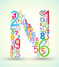 Letter N, Colored Vector Font From Numbers