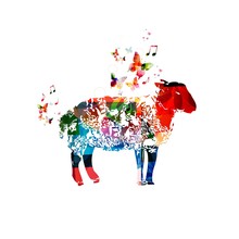 Colorful Vector Sheep With Butterflies.