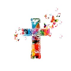colorful cross background with butterflies