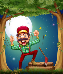 Wall Mural - A very cheerful lumberjack at the forest