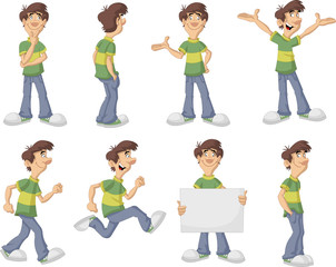 Sticker - Cartoon man with green shirt on different poses