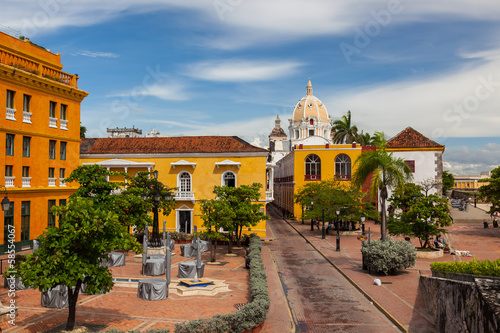 Plakat na papierze fotorealistycznym Architektura kolonialna Śródmieście cartagena, Kolumbia