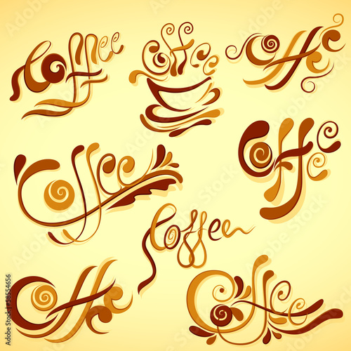 Fototapeta na wymiar vector illustration of coffee Typograph