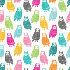 Wall Mural - Owls seamless pattern