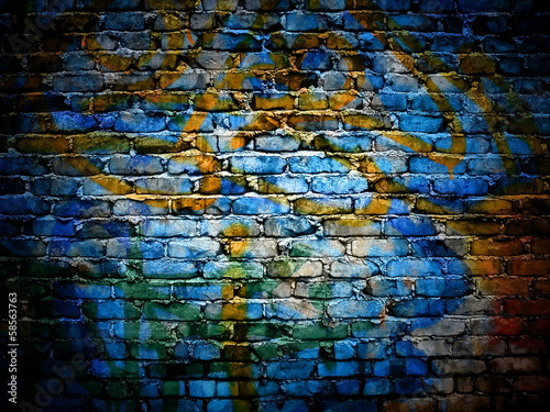Plakat na papierze fotorealistycznym Ściana z cegieł graffiti