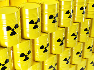 Wall Mural - Yellow metal bin symbolizes radioactivity. concept of danger and environmental disaster