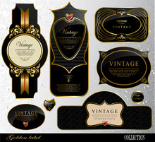 Vintage Vector Black Gold Frame Label