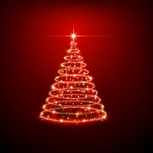 Christmas Tree On Red Background