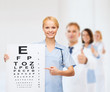 © Syda Productions - smiling female doctor or nurse with eye chart