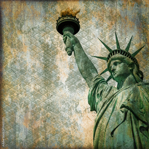 Board z aluminiowym obramowaniem Statua Wolności, tekstury metalu - Nowy Jork, USA