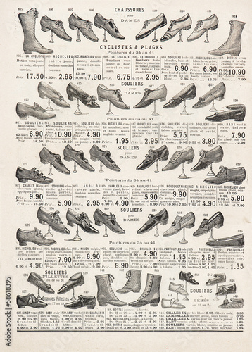 Naklejka samoprzylepna Kolekcja vintage wiktoriański buty. 