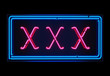 XXX neon sign illuminated over dark background
