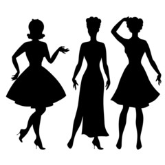 Wall Mural - Silhouettes of beautiful pin up girls 1950s style.