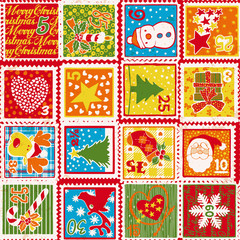 Wall Mural - Cute Christmas elements , vector postage stamps seamless pattern