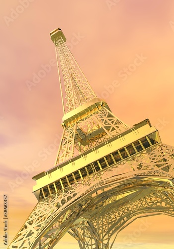 Plakat na papierze fotorealistycznym Złoty wieża eiffla, Paryż, Francja - 3d render