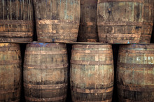 Stacked Old Whisky Barrels