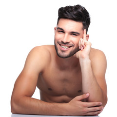 Fototapete - pensive beauty naked man is laughing