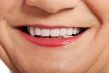 Close Up On Ol Woman's Smile, Teeth.